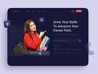 Sinauw - Online Course Landing Page career clean course app course hero courses dark mode dark ui dark website detail details page landing page learning online course pricing pricing page skills study app uidesign webinar website