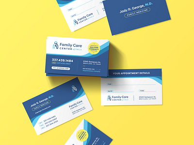 Family Care Center of SWLA Appointment Cards + Personal Cards appointment cards branding business cards cards care clean doctor family flat design health identity medical rebrand refresh stethoscope