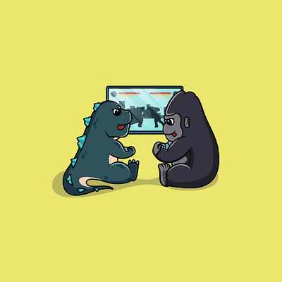 Godzilla Vs Kong 🦖🦍 adorable character cute design flat design godzilla hello word illustration illustrations kawaii kong logo mascot vector