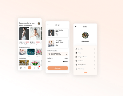 Wedding Shopping App ecommerce app profile shopping shopping app wedding