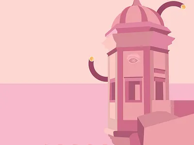 Senglea architecture flat illustration malta pink vector