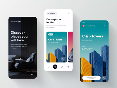 Dreamscape. Rent App ae after effects apartments app book cards condo flat ios iphone motion rent ui