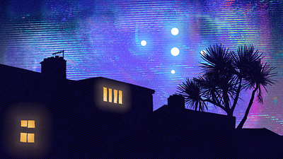 suburban rooftop glow lights rooftop silhouette skyline texture ufo ufos