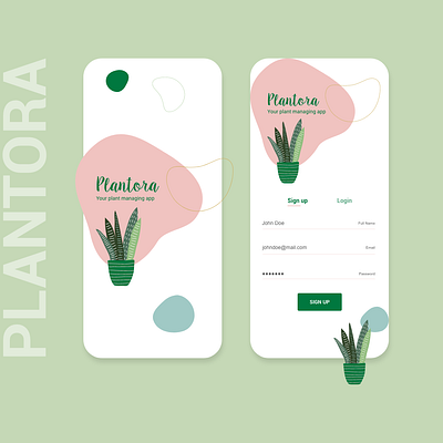 Plantora mobile app design design illustration landing page login page mobile app plant app sign up ui ux