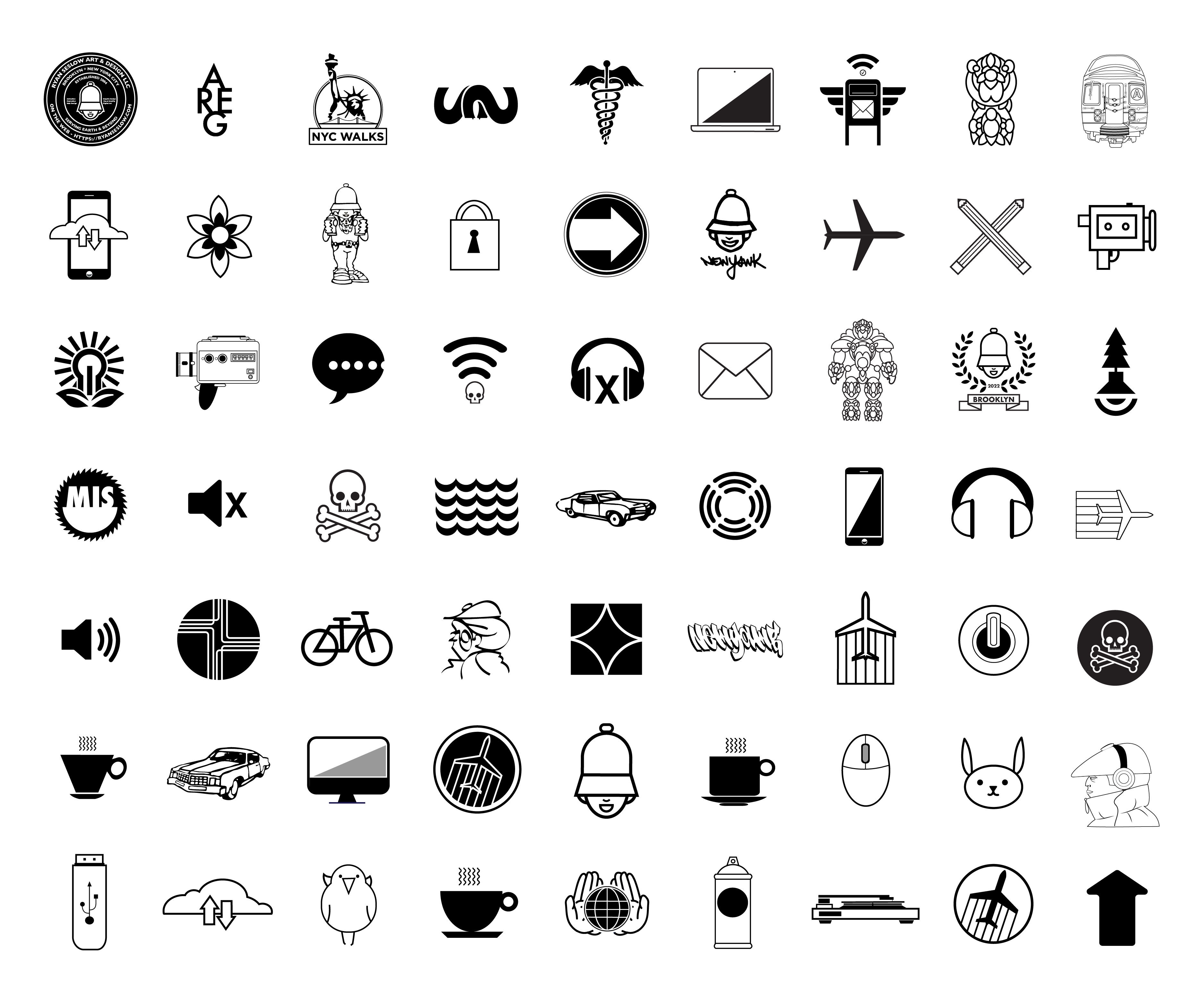 Various Icons in Black & White characters design digital art graphic design icon illustration illustrator logo poster vector vector art