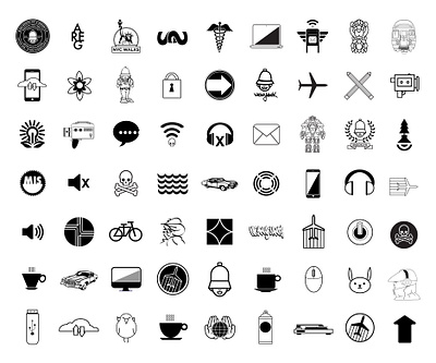Various Icons in Black & White characters design digital art graphic design icon illustration illustrator logo poster vector vector art