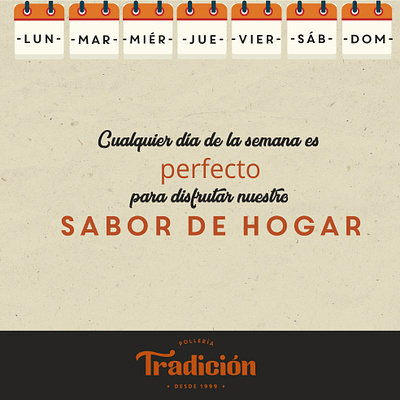 Cualquier día de la semana - Tradición Restaurant facebook post illustrator promo typhography vector