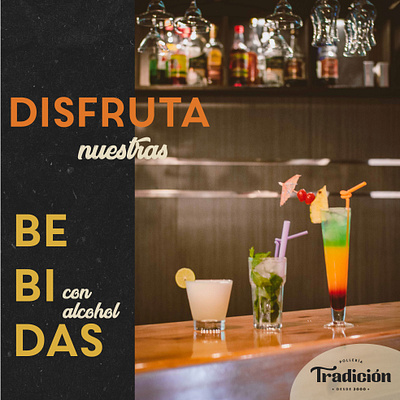 Bebidas con alcohol - Tradición Restaurant facebook post illustrator photoshop product photography promo typhography