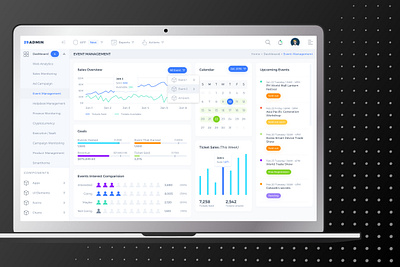 Event Manager Dashboard admin calendar charts comparison chart dashboad design interface ui upcoming ux