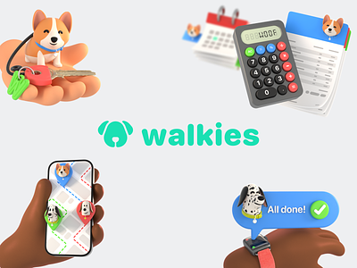 Walkies Illustrations & Explainer 3d 3dart c4d character cute dog explainer illustration motion graphics octane
