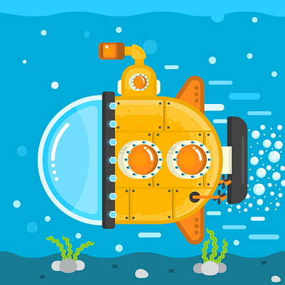 SubYellow bubbles colors colour cute design flat illustration kids minimal orange sea submarine toy undersea underwater vector vector illustration vectorart water yellow