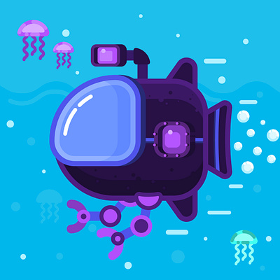 SubMarine blue bubbles colour design flat illustration kids minimal ocean purple sea submarine undersea underwater vector vector art vector illustration vectorart violet