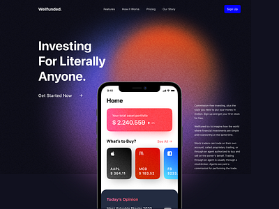 Stock Investing Website Homepage dark dark mode financial gradient interface investing landing page stock stocks web design