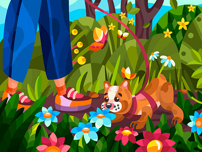 First spring walk art artist artwork cartoon cartoon illustration color coloringbook design digital digital illustration digital painting digitalart dog drawing flat illustration spring vector vector illustration vectorart