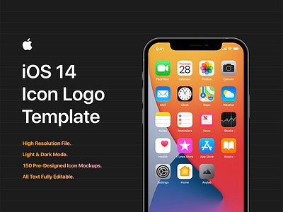 iOS 14 Icon Template Mockup - PSD apple icon icon template logo mockup mockups presentation psd ui uiux ux