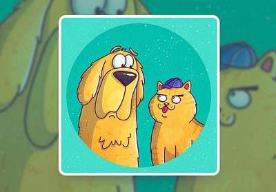 Cat and Dog animal animal art cat character dog emotions golden green illustration procreate puppy red cat retriever yellow