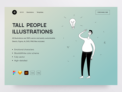 Tall People Illustrations 💎 18design black white character clean clean ui colorful colors hero heroes illustration interface landing minimal minimalism minimalist minimalistic typogaphy ui uidesign vector