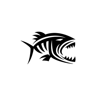 Piranha logo design fin fish illustration logo mascot piranha silhouette toth vector