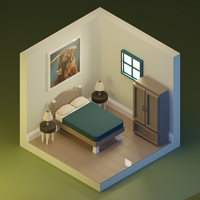 Isometric Bedroom 3d ahac bedroom blender cow isometric lighting reflections tutorial window