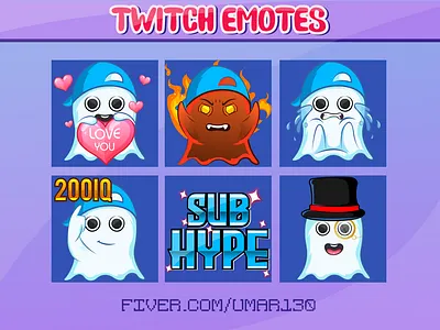 Ghost twitch emotes & Sub badge badges boo emotes cartoon emotes chibi twitch emotes emotes ghost ghost chibi ghost chibi kawaii twitch emotes streamer twitch emotes twitch sub badges