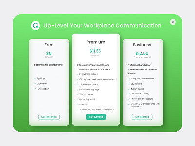 Pricing Plan Pop Up 3d elements grammarly green price pricing pricing list pricing plan ui daily