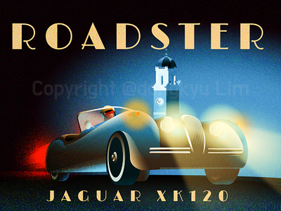 Roadster - Jaguar XK120 1920 1930 1940 1950 art deco classic car illustration jaguar xk120 roadster sports car texture