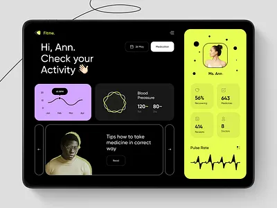 Fitme - Dashboard Design for Health App clean dashboard dashboard design data design health health app interface ui ui design ux web app web design wellness