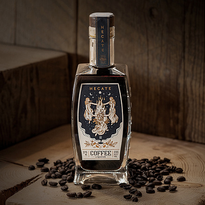 Hecate Coffee Liqueur beverage packaging branding design drawing graphic design illustration label label design packaging print design