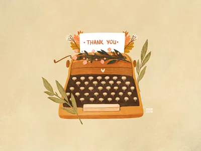Thank you note branding brown cozy design digital art flowers green illustration leaves logo note postcard design texture thank you thank you card thank you page typewriter vintage yellow