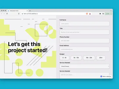 Interactive Webflow Form branding design form ui ux