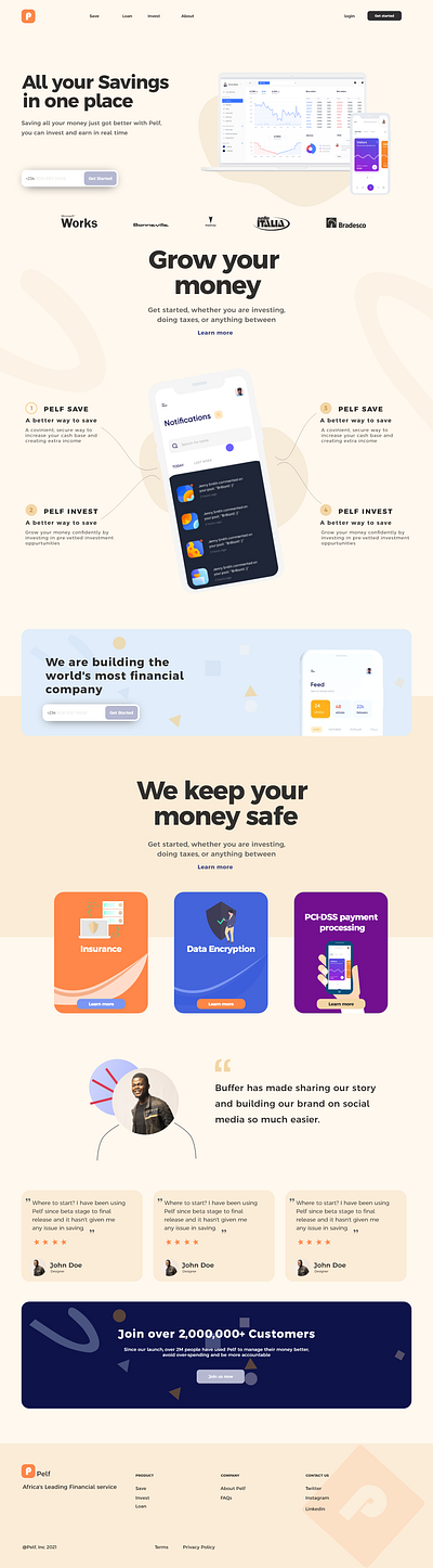 Pelf - Platform for Saving your Money app design ui ux web