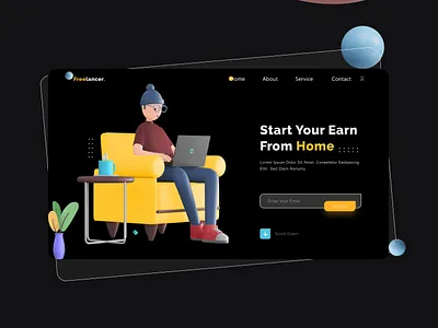 freelancing work landing page 3d color creative design designs freelancing glass glassmorphism header header design homepage landingpage minimal reamote remote work ui ui website template ux web website
