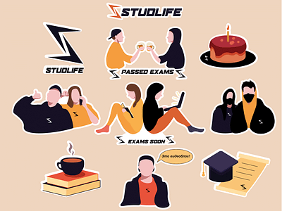 Sticker pack for StudlifeCrew art book books design illustrator sticker sticker design stickerpack stickers student student project students study vector