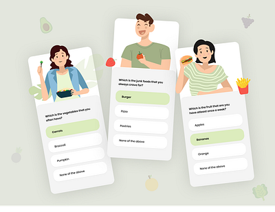 Onboarding clean design fitness app food fun health app healthcare healthy illustration art illustrations minimal mobile mobile app mobile ui onboarding onboarding screen onboarding screens onboarding ui questionnaire simple