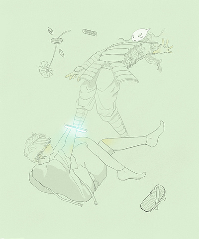samrai art green illustration