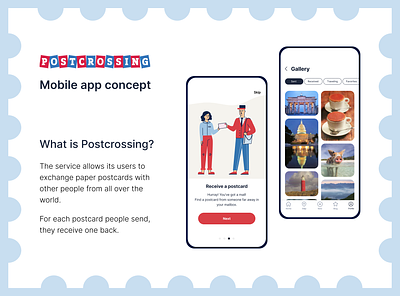 Postcrossing Mobile App Concept clean design mobile app ui ux vector