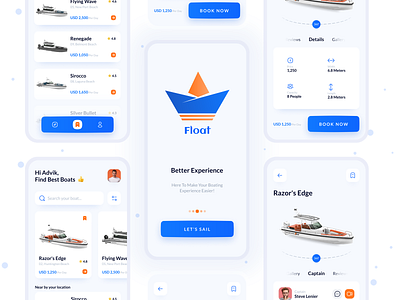 Float - Boat Booking & Rental App 3d app boat book booking clean cruiser design rent rental renting sailboat service speedboat ui ux vessel yacht