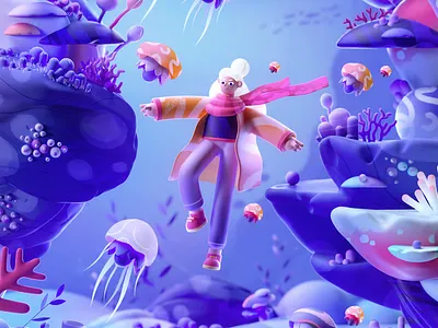 Jellyfish Girl 2d 3d colors design girl graphic illustration shape underwater water