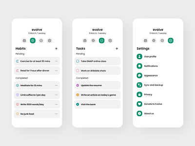 Evolve (1 out of 4) grow habit habit tracker health task task manager uiux