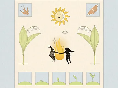 equinox butterfly equinox fire goat illustration lilly of valley marzanna moon sun swallow