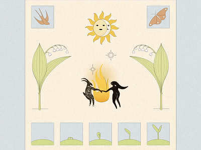equinox butterfly equinox fire goat illustration lilly of valley marzanna moon sun swallow