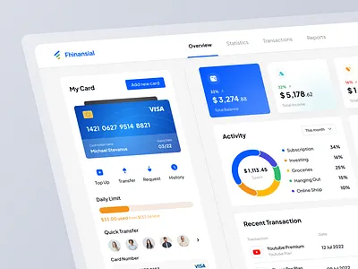 Fhinansial - Personal Finance Dashboard banking clean dashboard finance finance app financial dashboard fintech graph management money pie chart progress bar statistics transaction ui ui design uiux wallet web app website