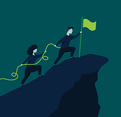 Acheiving Goals Illustration achievement achieving goals climbing drawing flag goal goal setting hiking illustration mountain mountain climbing success teamwork vector