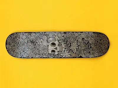 Skate deck design drawing floral illustration skull skull art