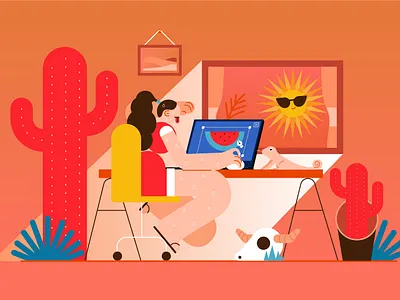 Summer character digital folioart illustration style frame summer vector
