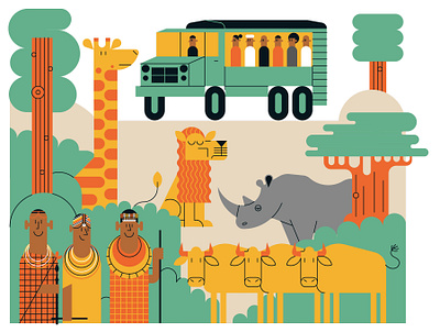 Wildlife Tourism africa animals character digital editorial folioart illustration infographic john devolle line safari vector