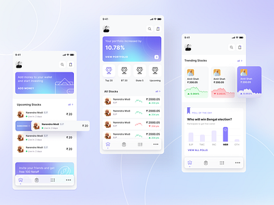 Politician Stock Market - Visual Design app design clean figma fintech glassmorphism gradient investment app morphism neumorphic political stock market uidesign uiux