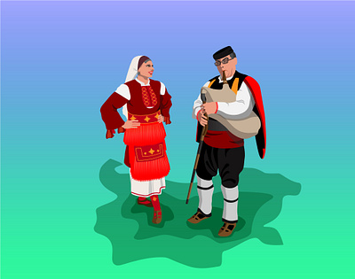 Couple in Bulgarian Folk Costume vector