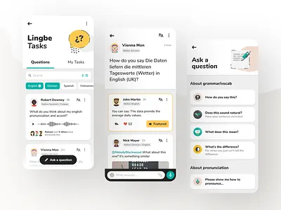 LingbeTasks app button card design illustration languages lingbe mobile question tasks translation ux ui