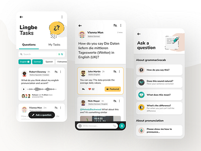 LingbeTasks app button card design illustration languages lingbe mobile question tasks translation ux ui